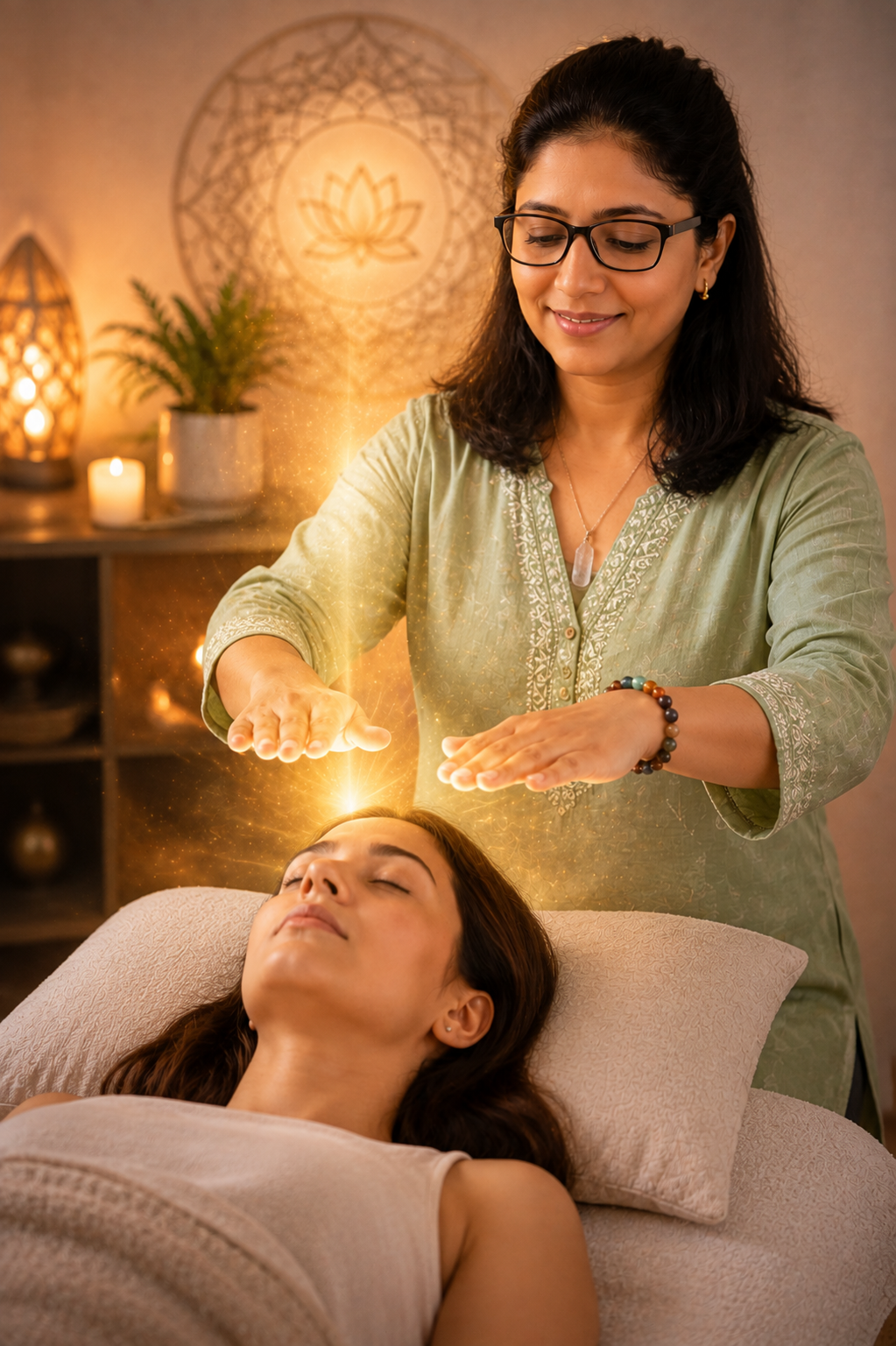 Aditi Taneja giving an energy healing session to a client