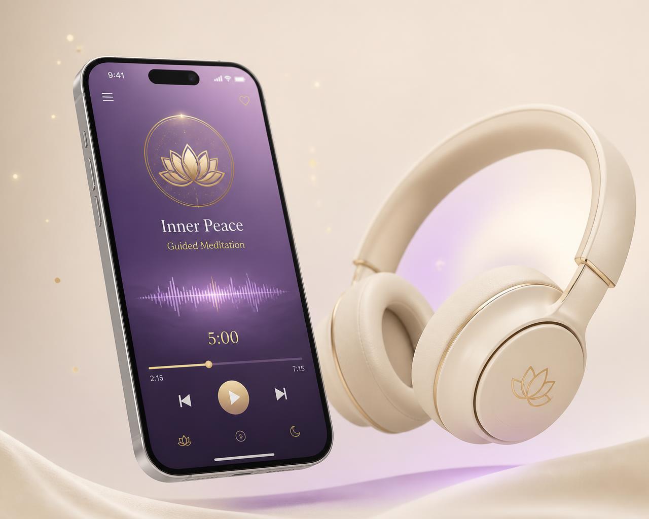 The 5-Minute Divya Shakti Chakra Activation guided audio playing on a phone with headphones